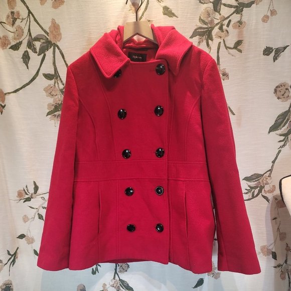Style & Co. Jackets & Blazers - Style & Co Peacoat Red Double Buttons Long Sleeve Jacket Coat Large